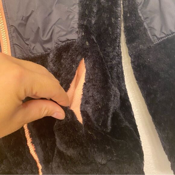 Columbia black orange Sherpa fleece Full Zip Hooded Jacket Overlay M  10-12 - Picture 5 of 12